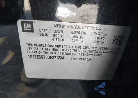 2016 Chevrolet Malibu 1Lt z USA, uszkodzony, nr VIN 1G1ZE5ST0GF271234